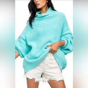 Free People Swim Too Deep Turtleneck Sweater (Aqua) - XS